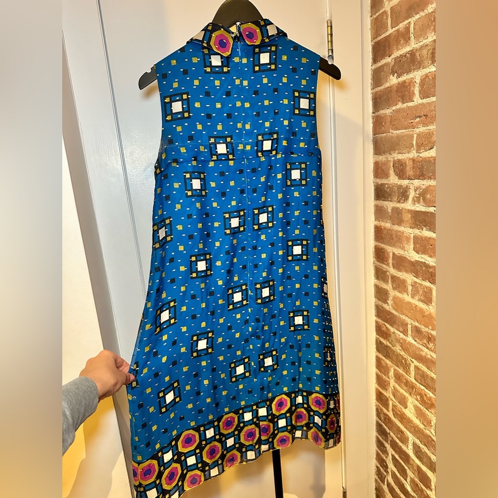 Anna Sui Blue Geometric Print Sleeveless Tie-Neck Dress - Picture 2 of 6